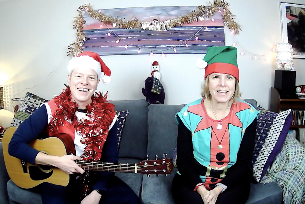 Chris and Jane dressed as Christmas elves