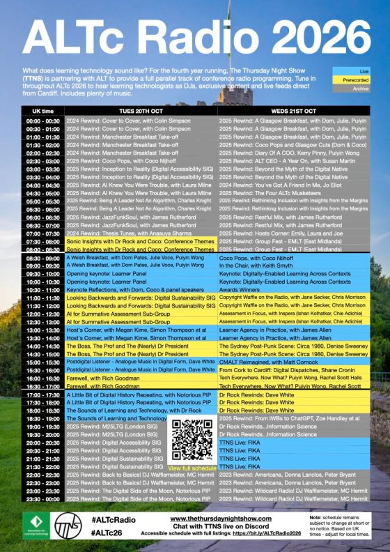 Schedule for the ALT-C radio show